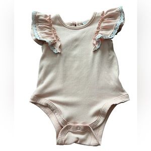 Pink and White Super Star Baby with Onesie with ruffled Sleeves